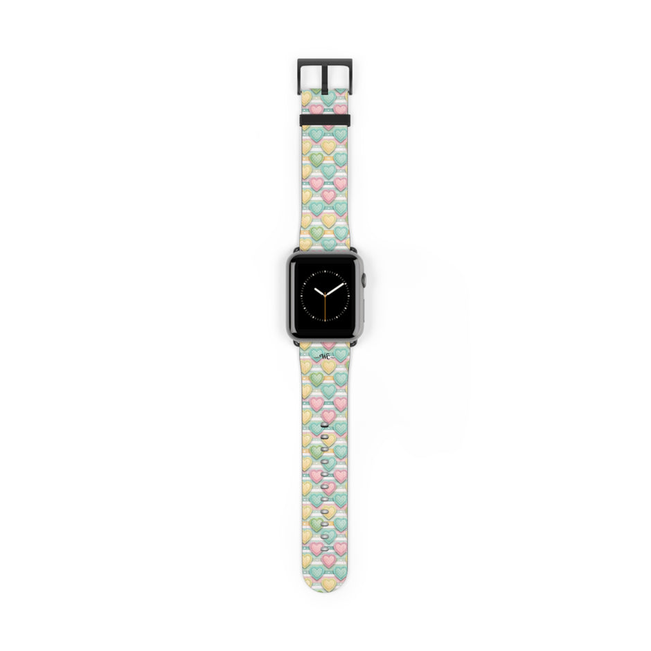 Be Mine; or Not - Pastel Heart Pattern Apple Watch Band — Cute Candy Hearts Watch Strap