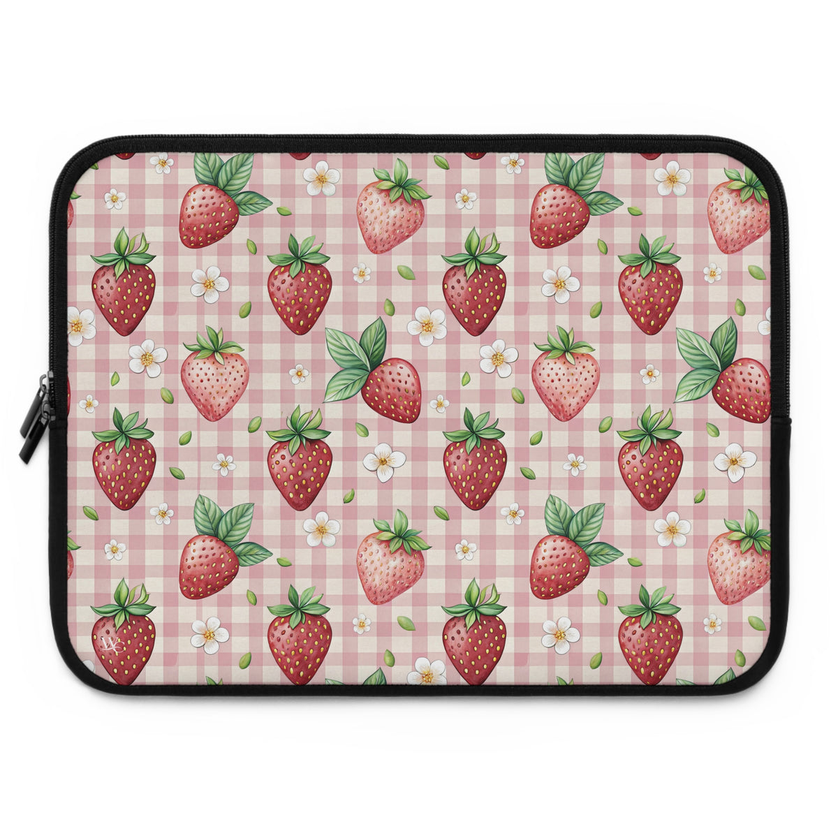 Strawberry Gingham Laptop Sleeve — Cute Pink Floral Laptop Case
