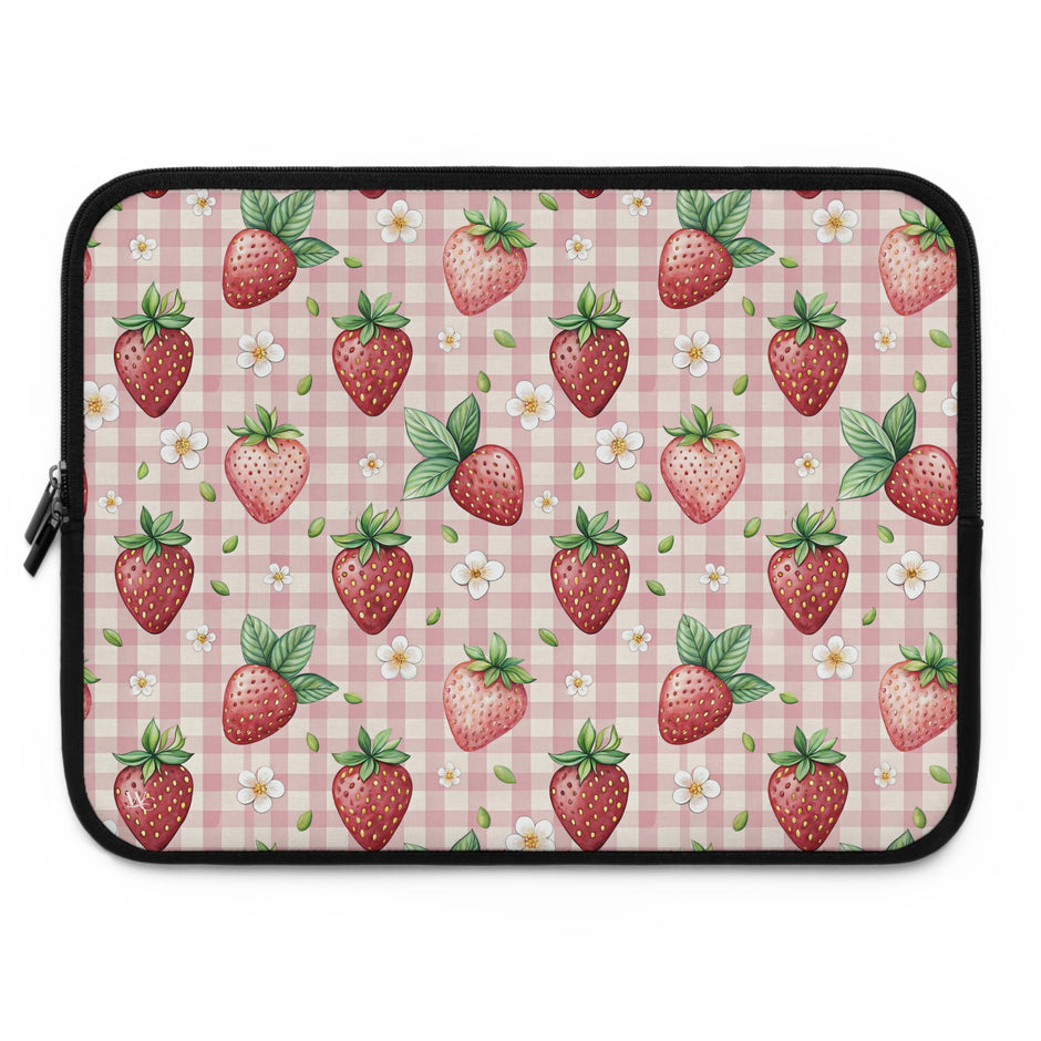 Strawberry Gingham Laptop Sleeve — Cute Pink Floral Laptop Case