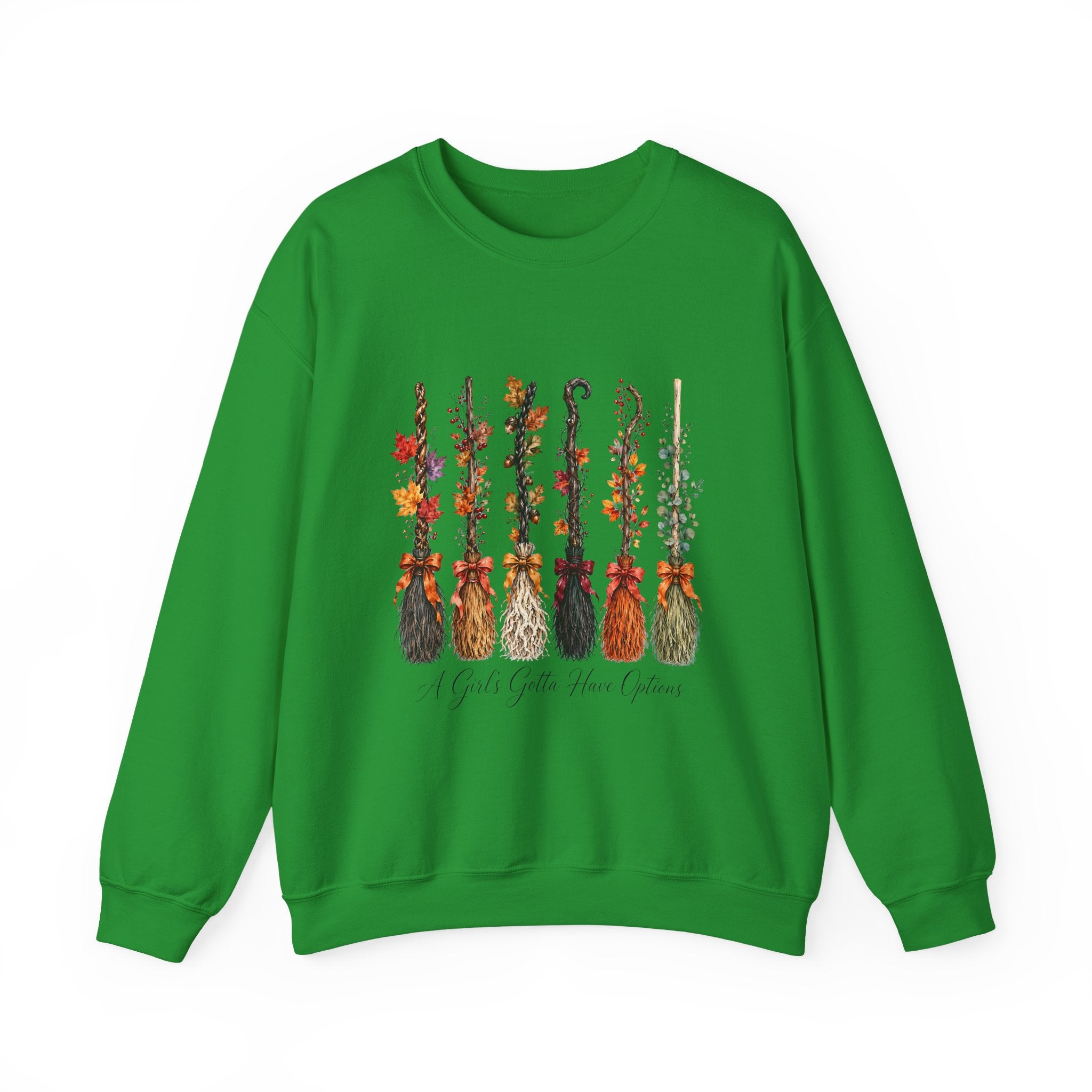 Witch Brooms Crewneck Sweatshirt —  Floral Brooms Fall Graphic