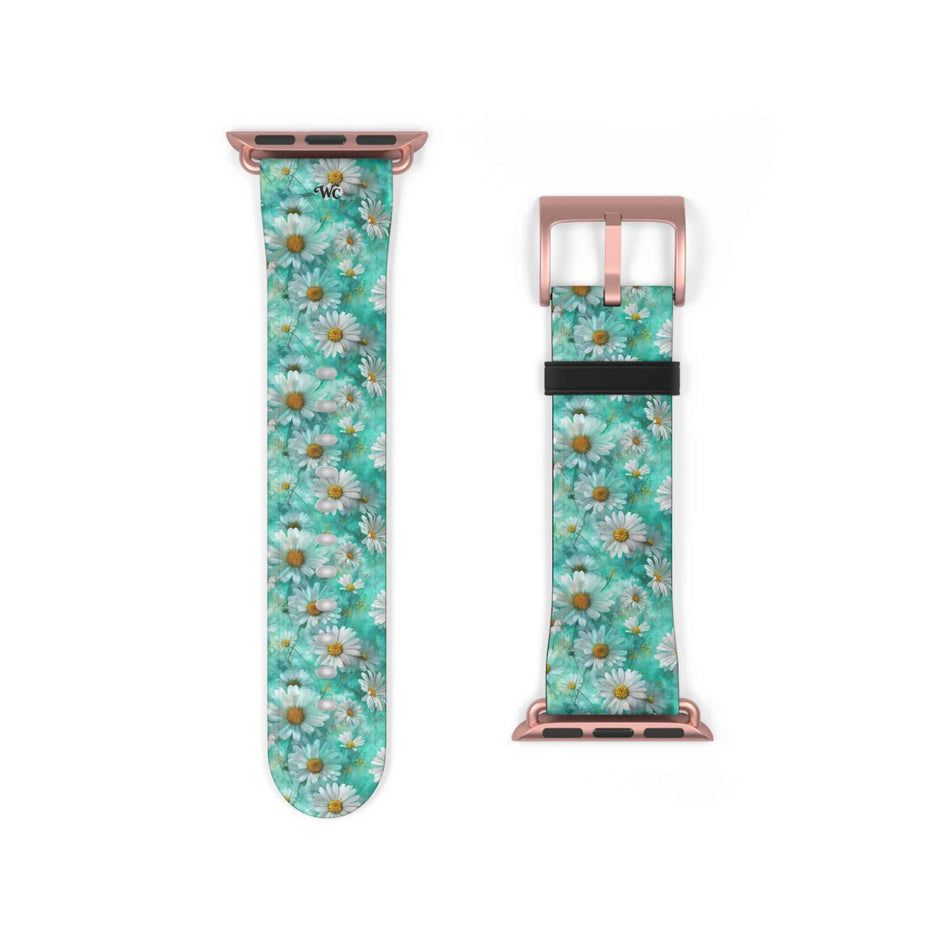 The Blue - Daisy Meadow Floral Apple Watch Band – Teal Daisy Apple Watch Strap