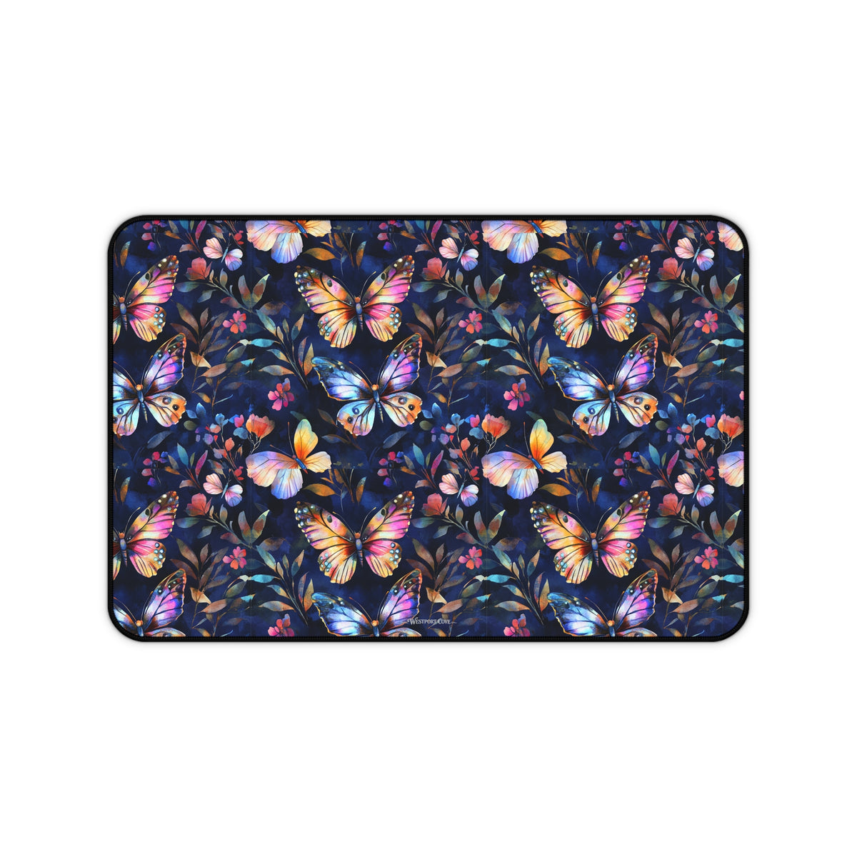 Dark Flutterby Desk Mat — Dark Watercolor Garden Mouse Pad