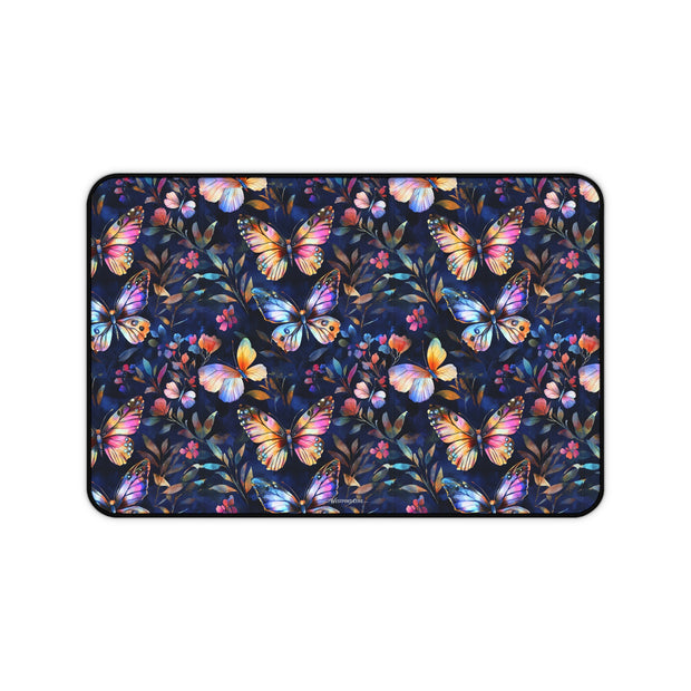 Dark Flutterby Desk Mat — Dark Watercolor Garden Mouse Pad