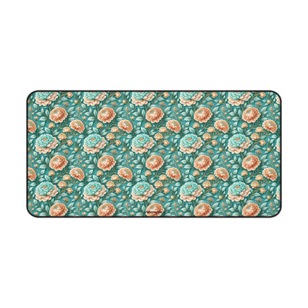 Teal Peony Desk Mat — Vintage Garden Mouse Pad Surface
