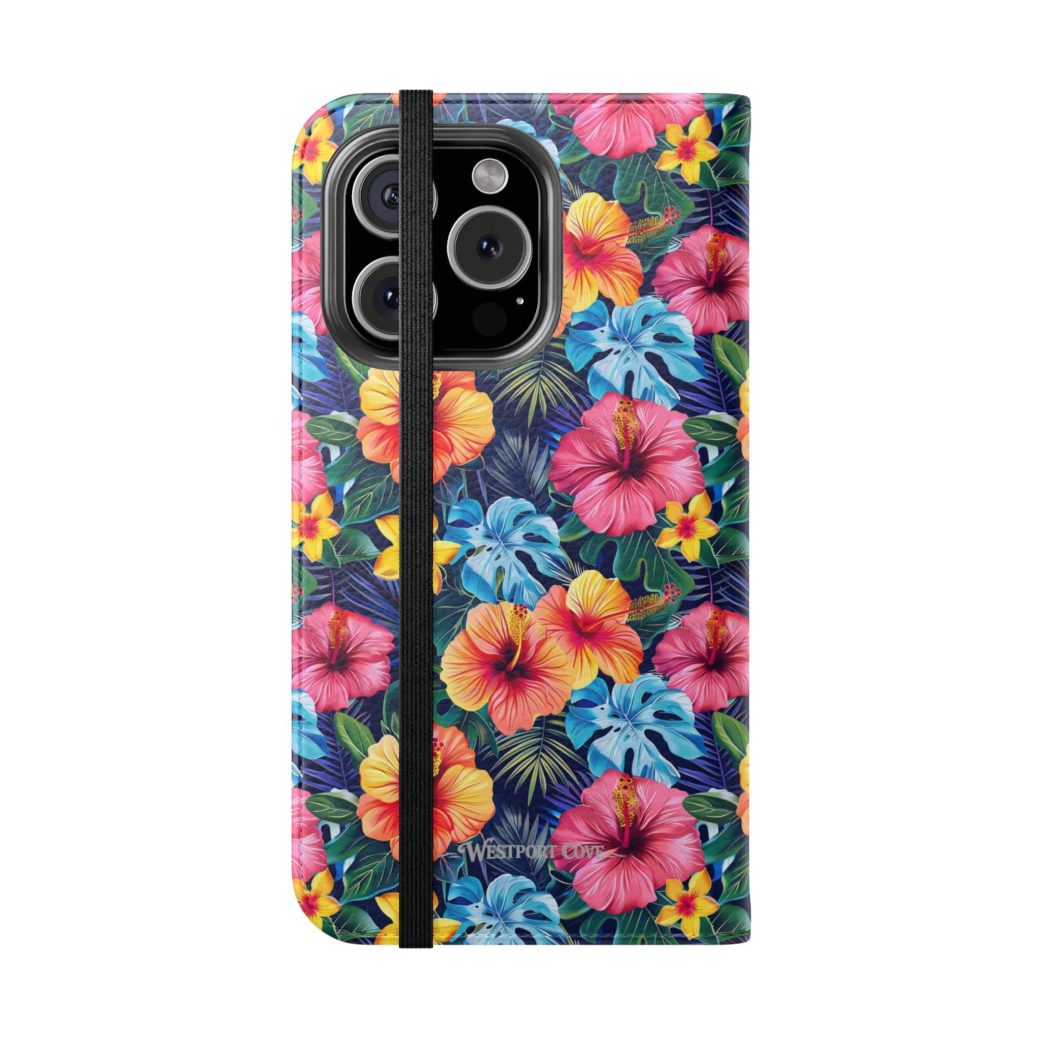 Tropical Hibiscus Flip Phone Case — Floral Wallet Flip Case with Card Slots