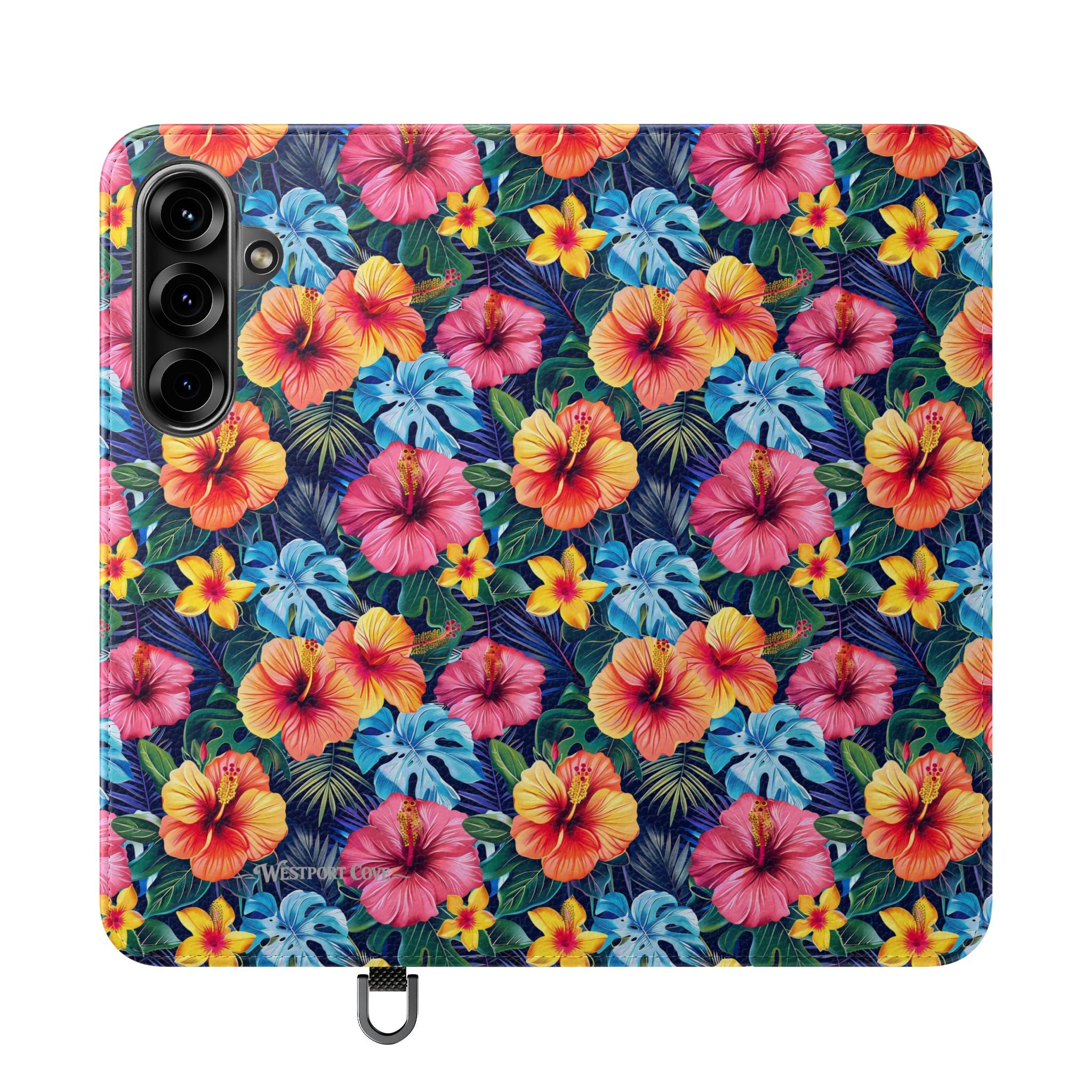 Tropical Hibiscus Flip Phone Case — Floral Wallet Flip Case with Card Slots
