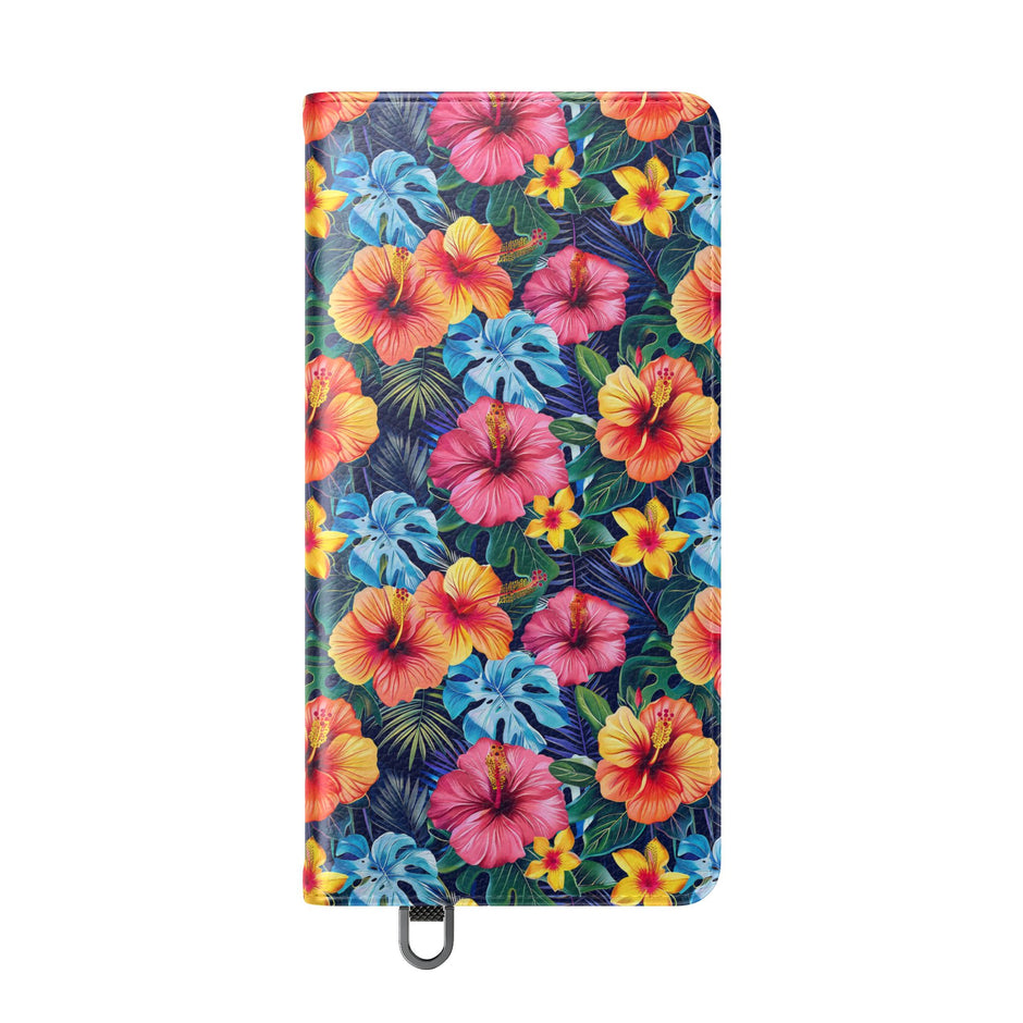 Tropical Hibiscus Flip Phone Case — Floral Wallet Flip Case with Card Slots