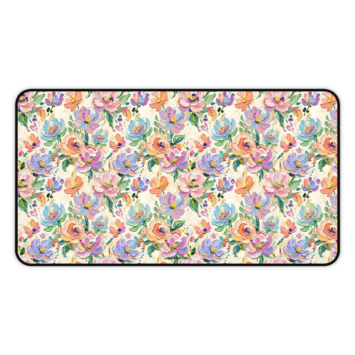 Floral Paint Desk Mat — Pastel Rose Pattern Office Mousepad