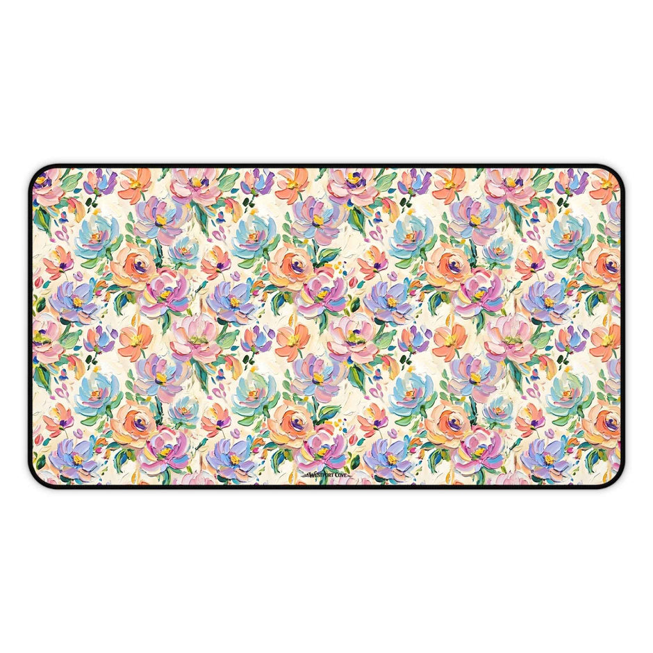 Floral Paint Desk Mat — Pastel Rose Pattern Office Mousepad