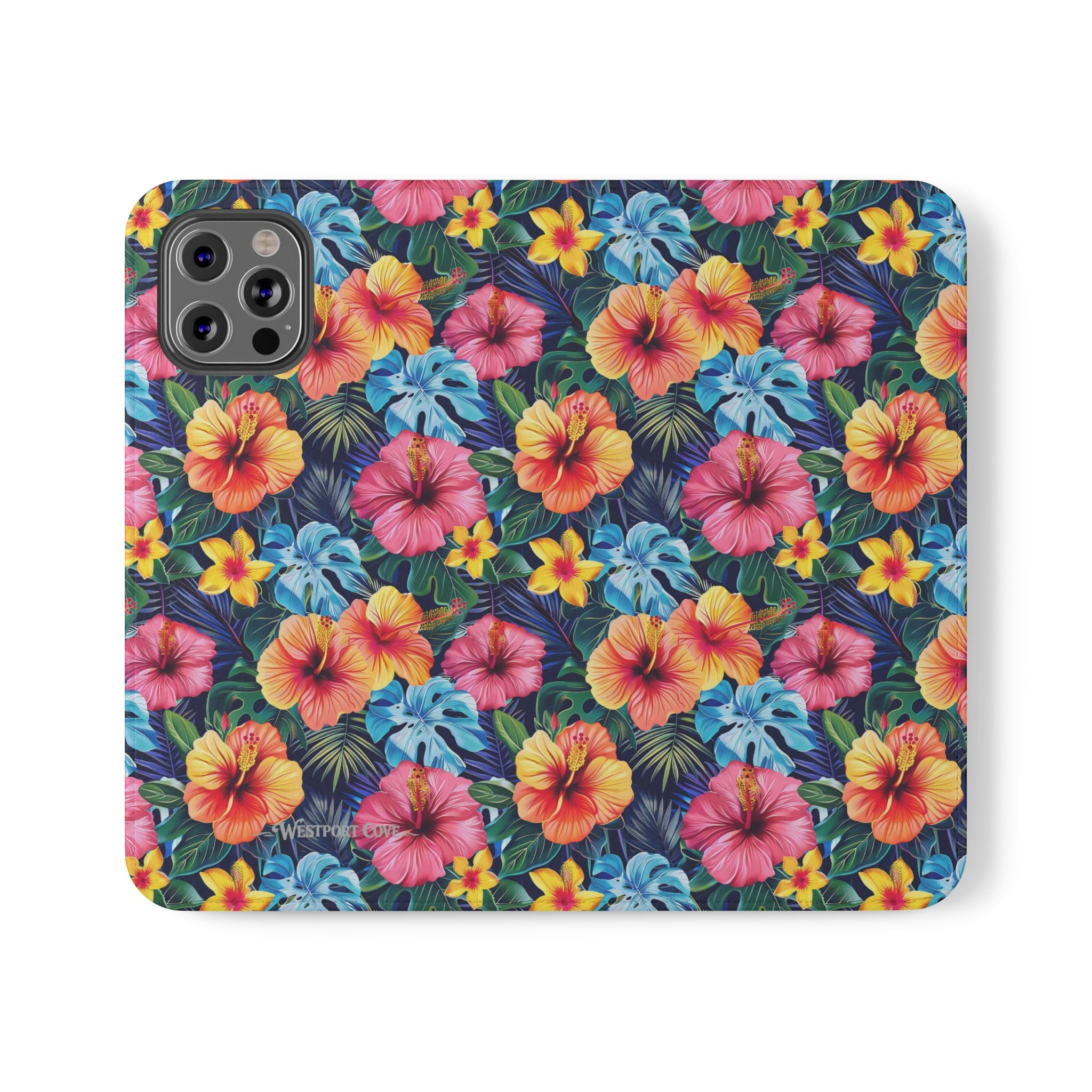 Tropical Hibiscus Flip Phone Case — Floral Wallet Flip Case with Card Slots