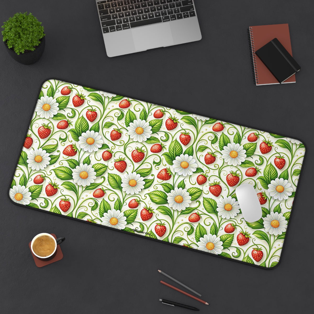 Strawberry Delight Desk Mat — Floral Vintage Garden Mouse Pad/Desk Protector