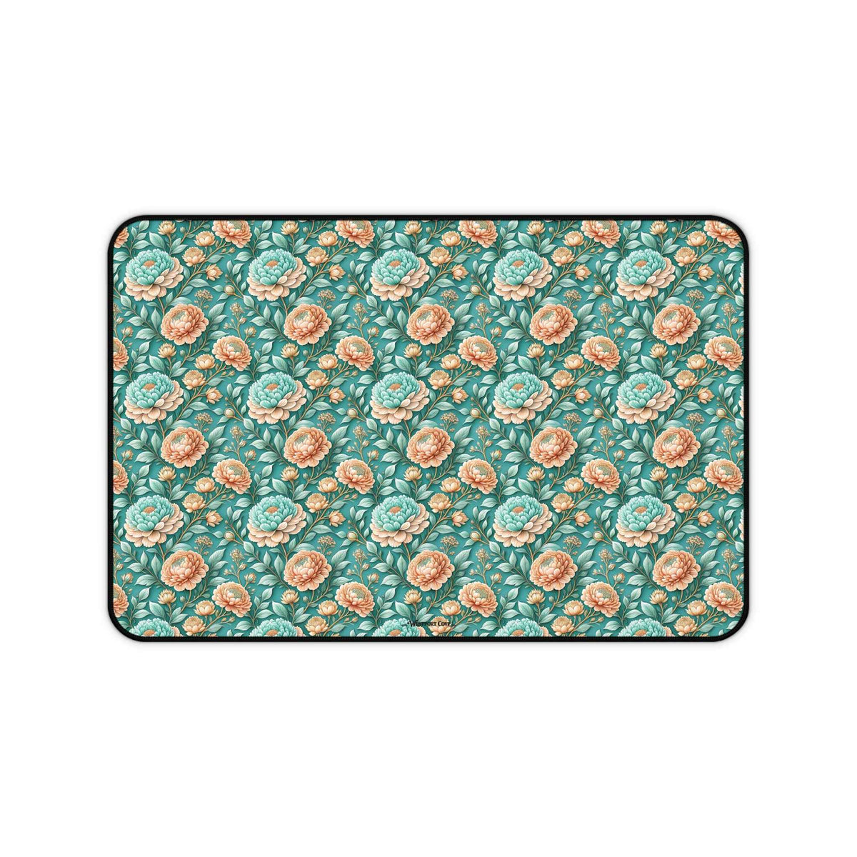 Teal Peony Desk Mat — Vintage Garden Mouse Pad Surface