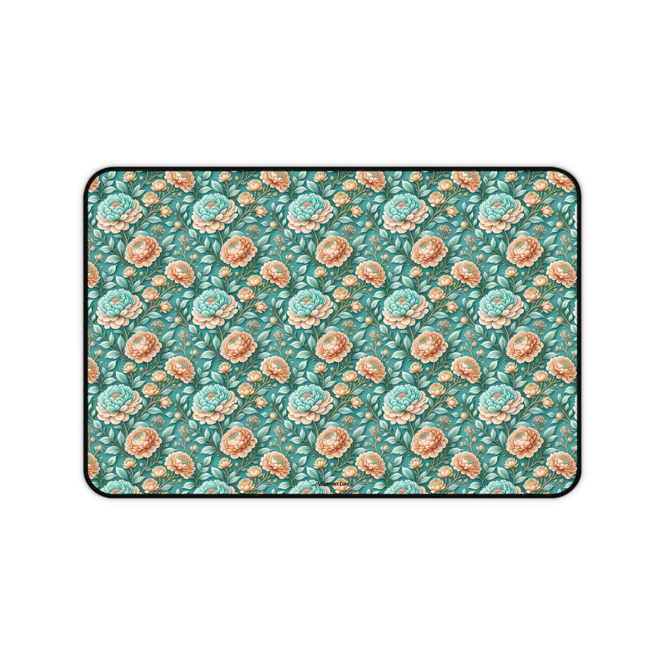 Teal Peony Desk Mat — Vintage Garden Mouse Pad Surface