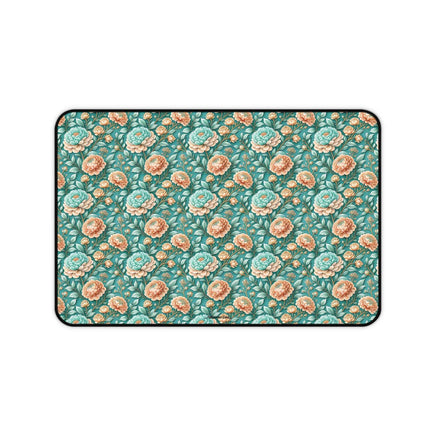Teal Peony Desk Mat — Vintage Garden Mouse Pad Surface