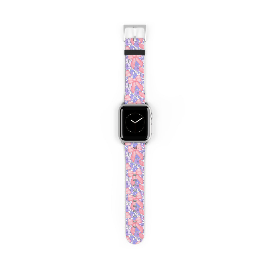 Bow Floral - Ribbon Pattern Apple Watch Band — Pastel Pink & Lavender Watch Strap