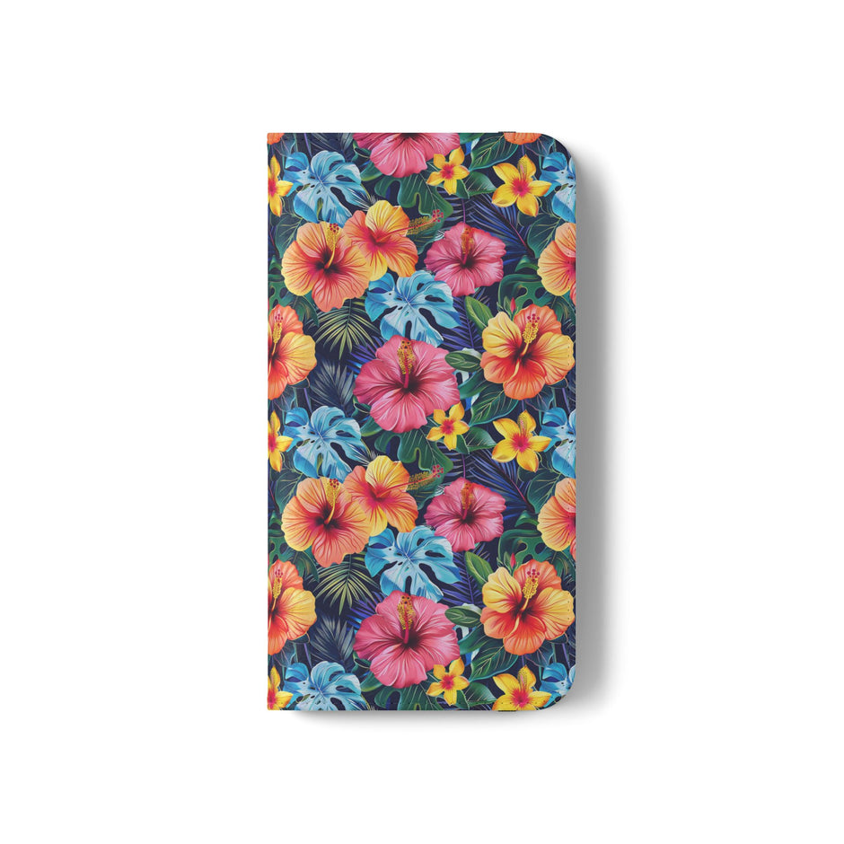 Tropical Hibiscus Flip Phone Case — Floral Wallet Flip Case with Card Slots