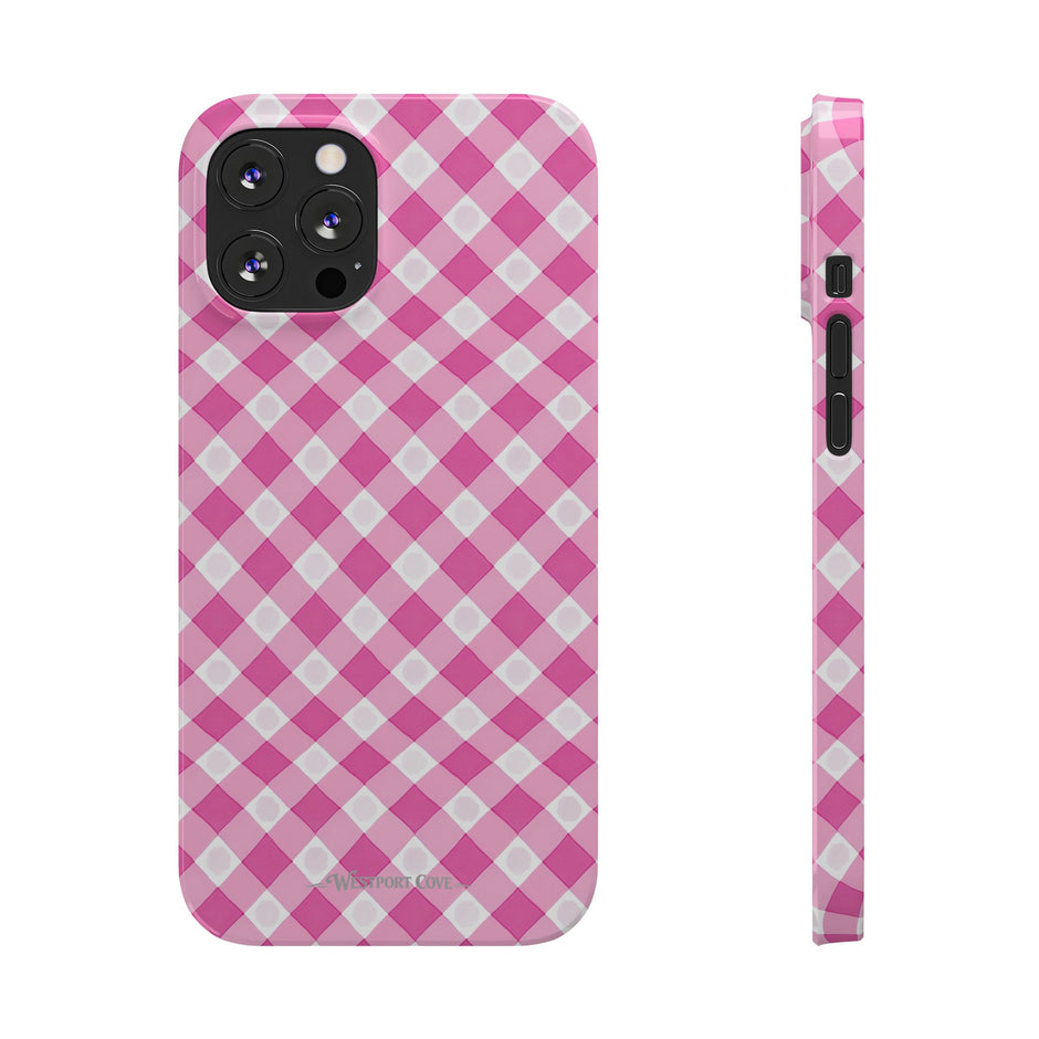 Pink Gingham - Essential Phone Case - Lightweight Protective Cover