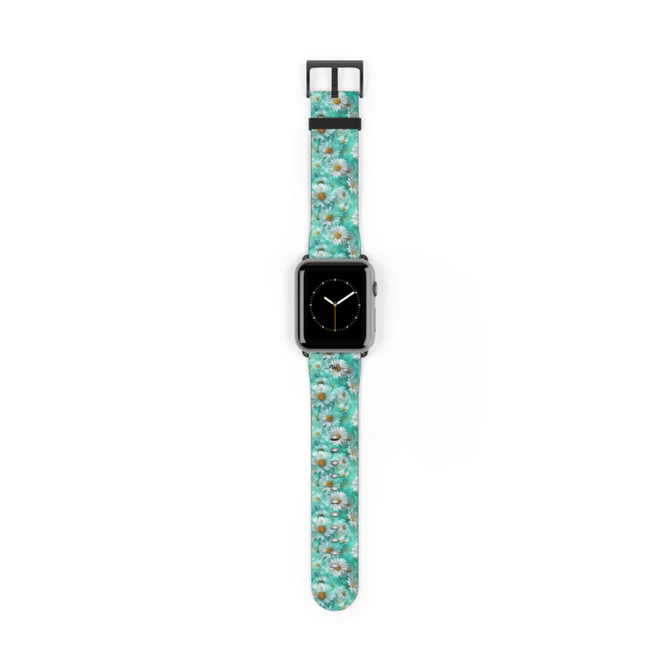 The Blue - Daisy Meadow Floral Apple Watch Band – Teal Daisy Apple Watch Strap