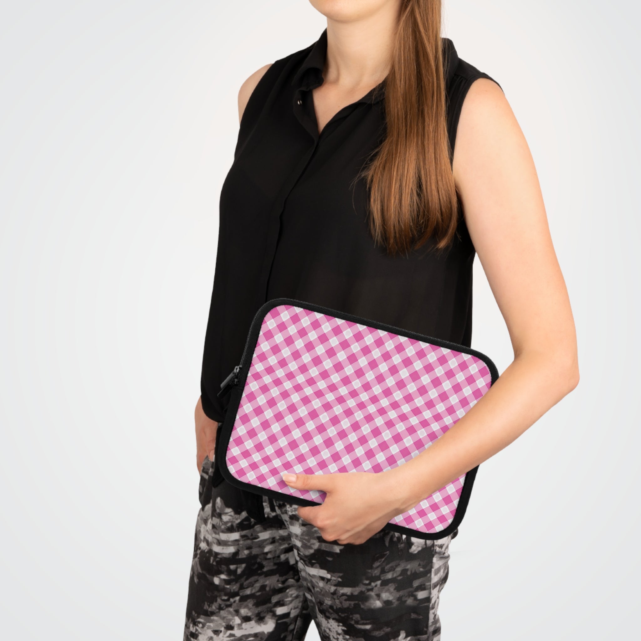 Pink Gingham  - Laptop Sleeve — Cute Plaid Protective Case
