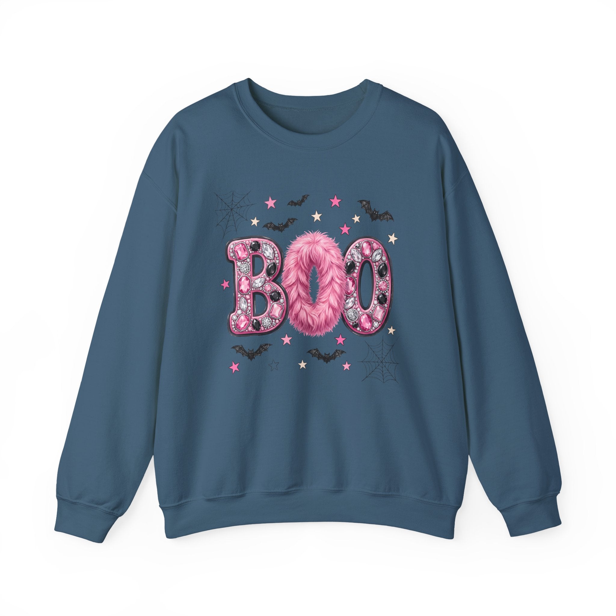 Halloween 'Boo' Crewneck Sweatshirt — Cute Pink Bat & Star Graphic