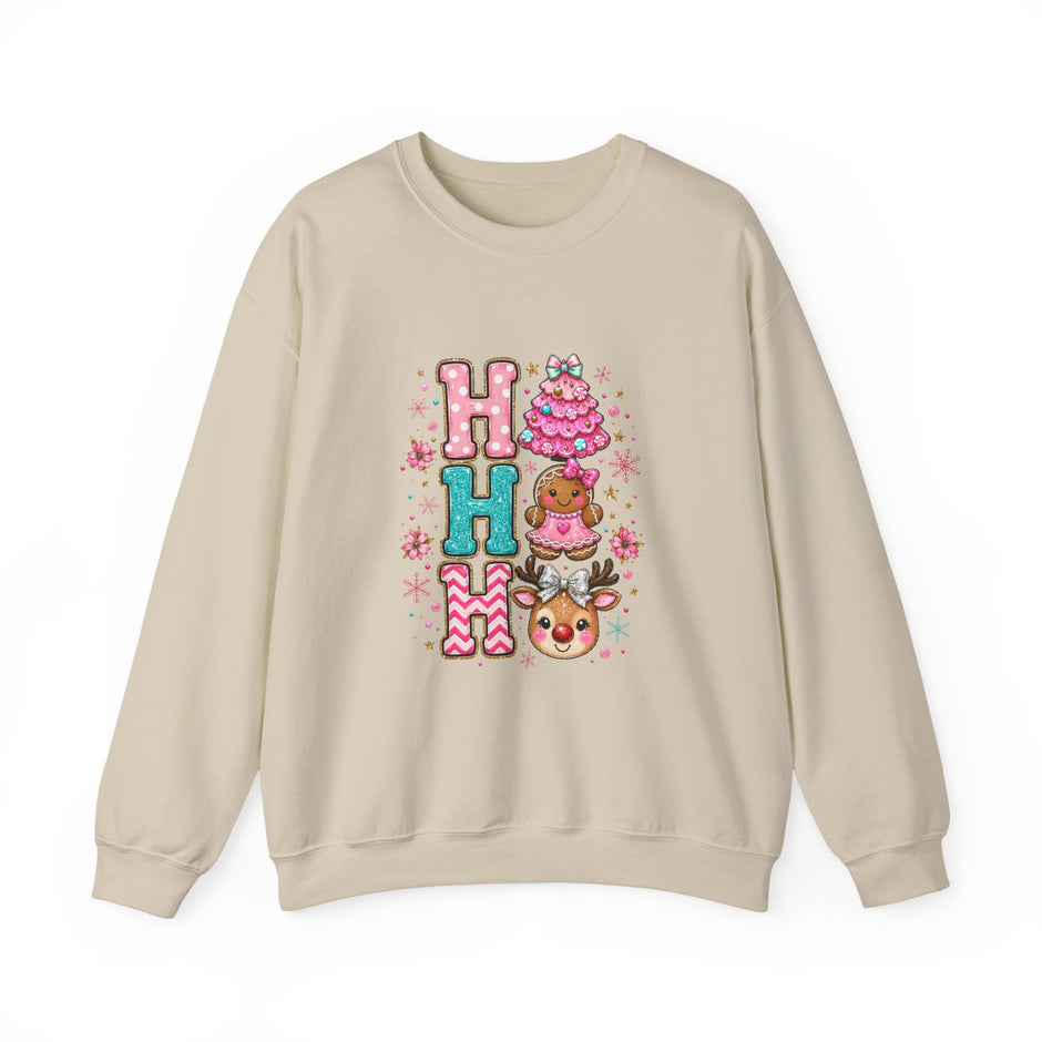 Holiday 'HO HO HO' Cute Reindeer & Gingerbread Crewneck Sweatshirt
