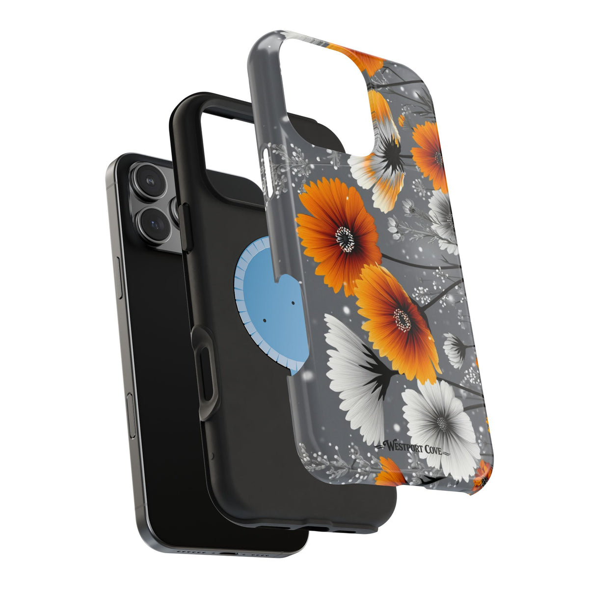Floral Orange & Gray - Extreme Impact MagSafe Phone Case
