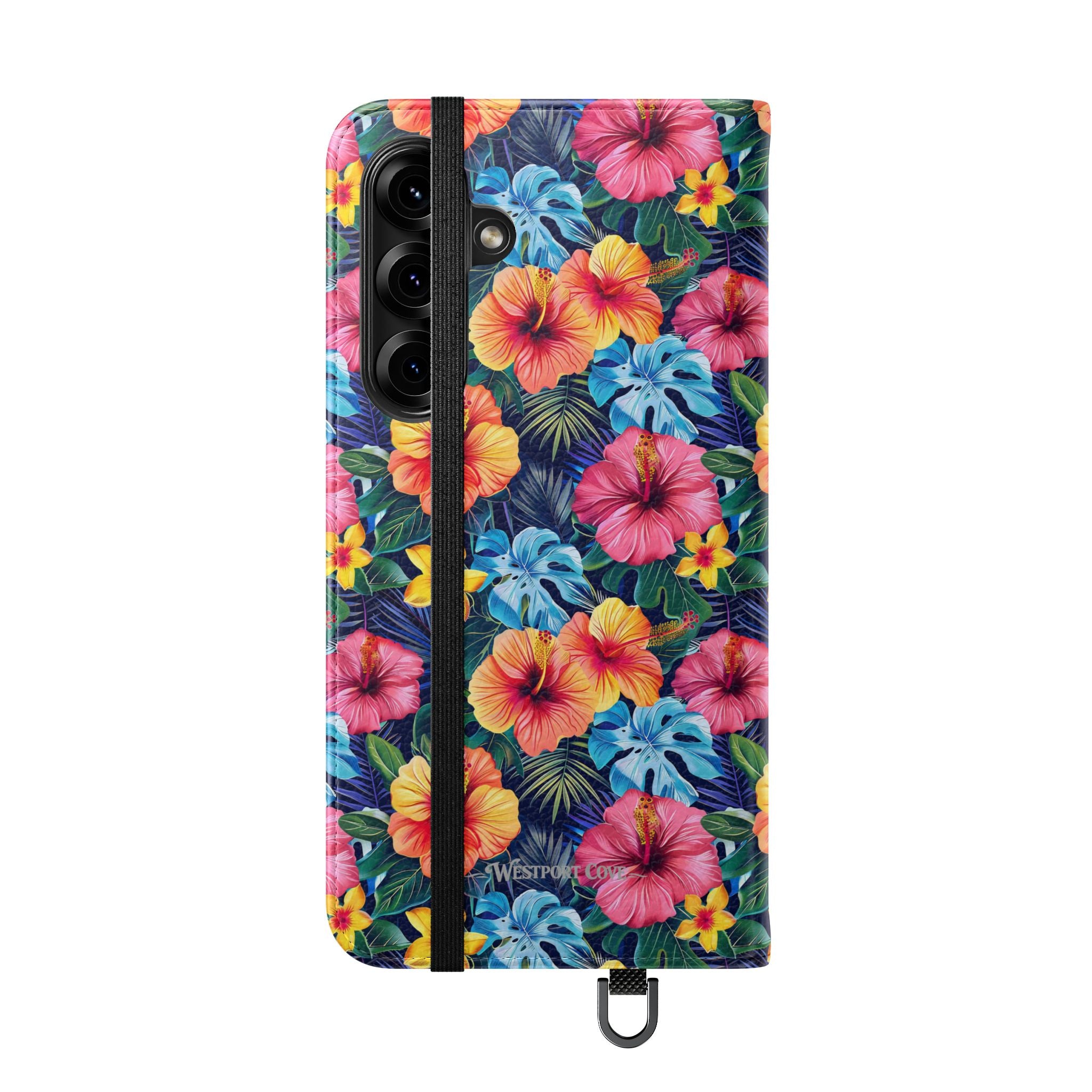 Tropical Hibiscus Flip Phone Case — Floral Wallet Flip Case with Card Slots
