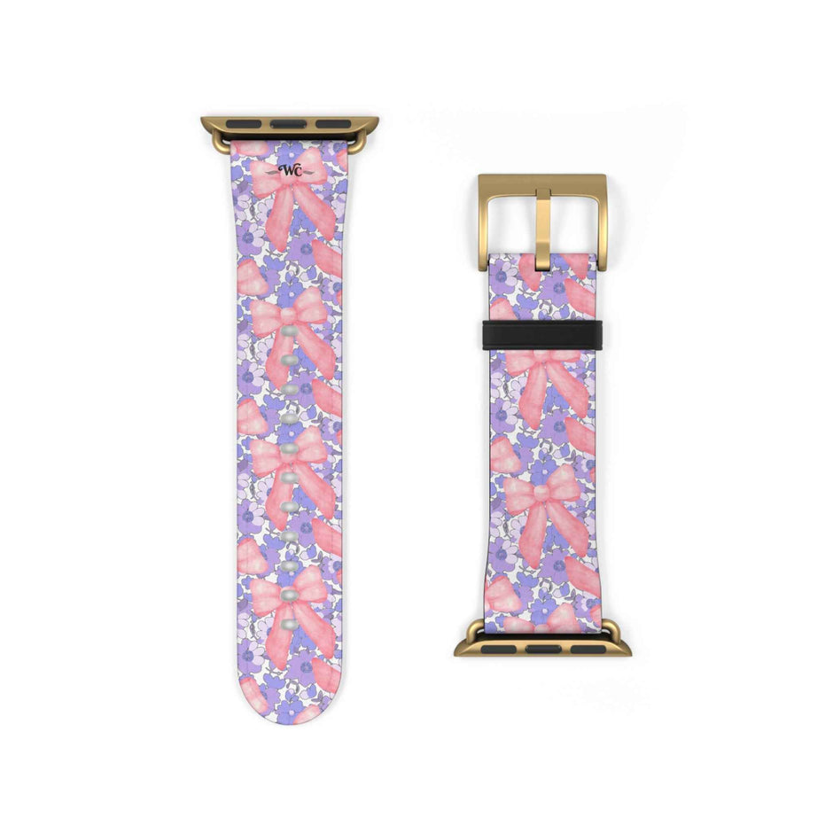 Bow Floral - Ribbon Pattern Apple Watch Band — Pastel Pink & Lavender Watch Strap