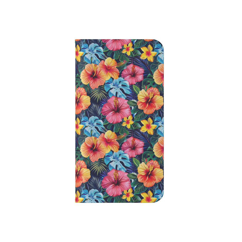 Tropical Hibiscus Flip Phone Case — Floral Wallet Flip Case with Card Slots
