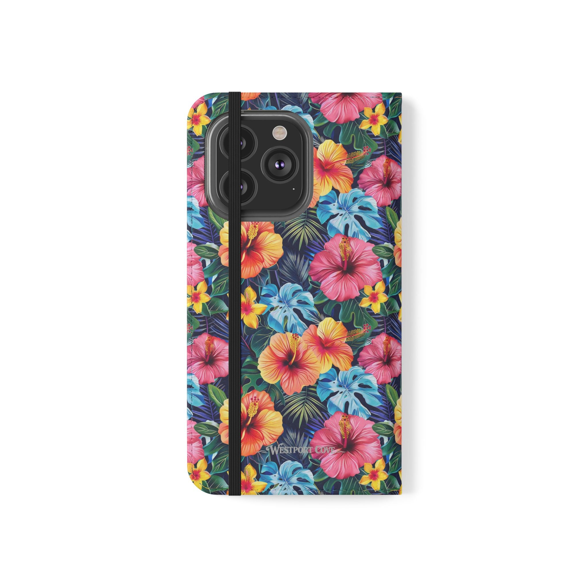Tropical Hibiscus Flip Phone Case — Floral Wallet Flip Case with Card Slots