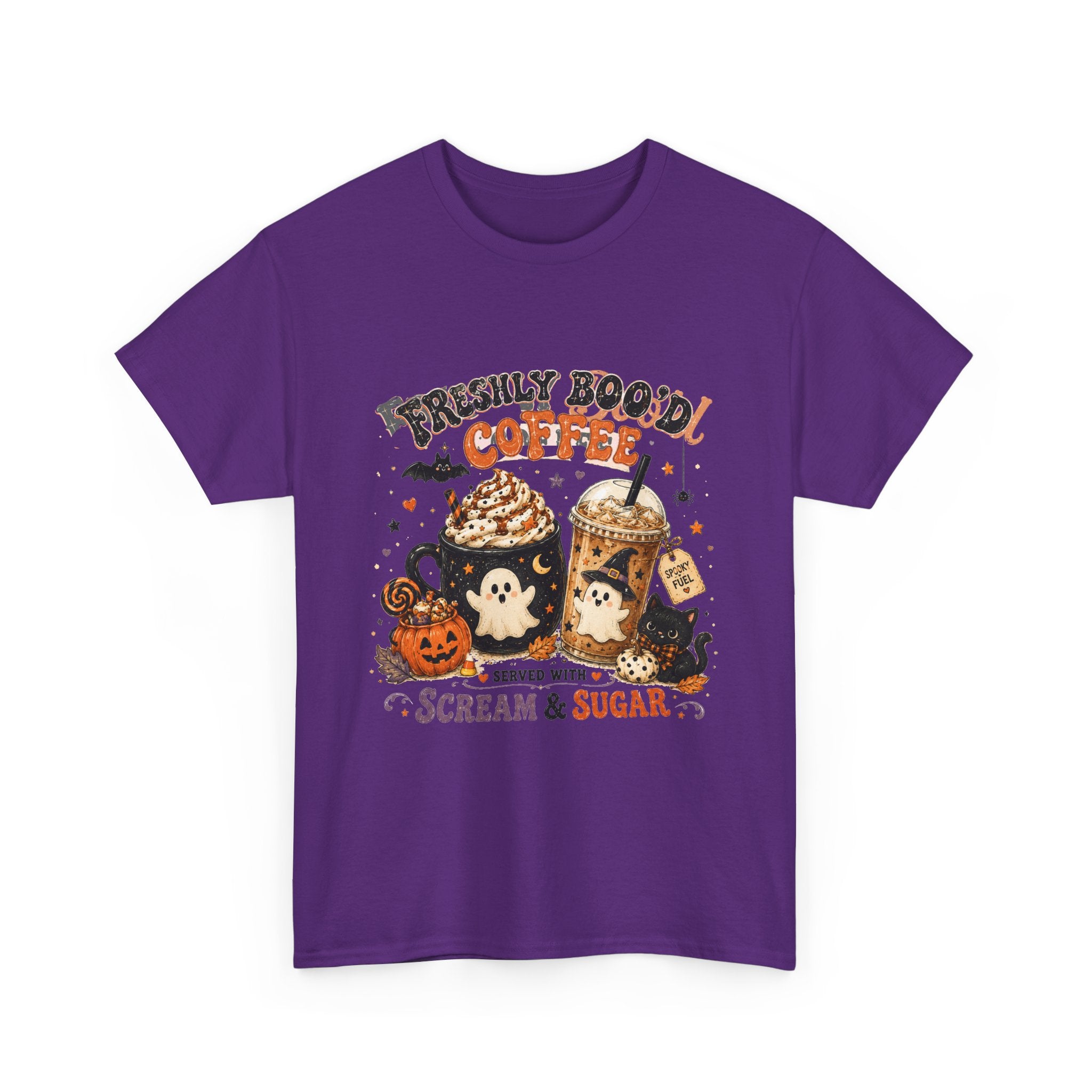 Halloween Coffee Tee — “Freshly Boo’d Coffee: Served with Scream & Sugar”
