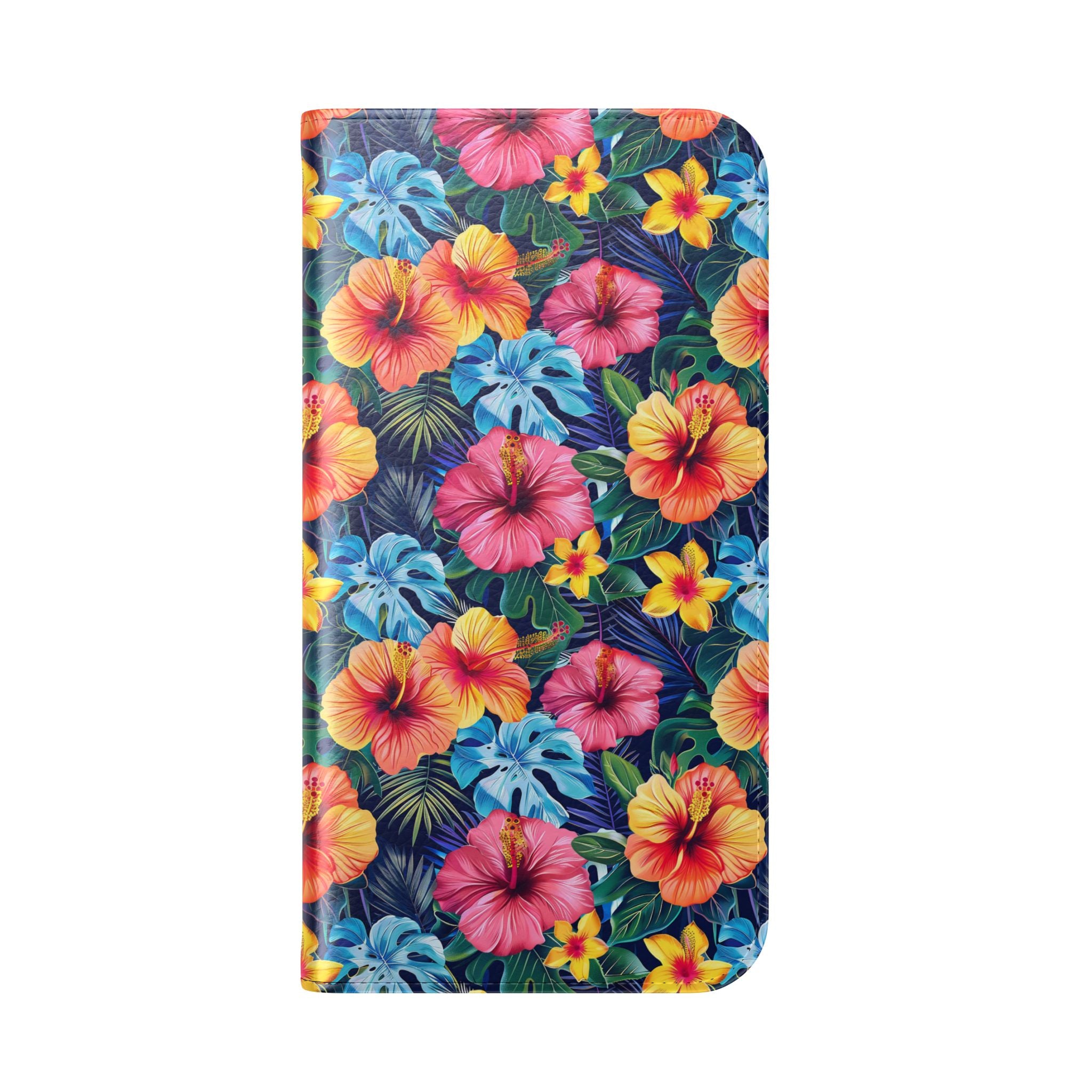 Tropical Hibiscus Flip Phone Case — Floral Wallet Flip Case with Card Slots
