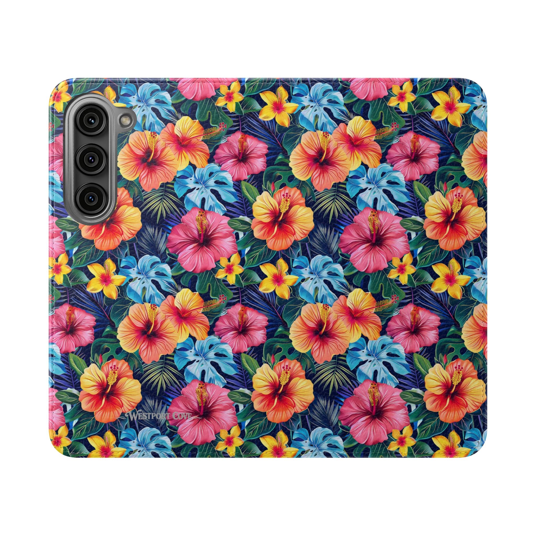 Tropical Hibiscus Flip Phone Case — Floral Wallet Flip Case with Card Slots