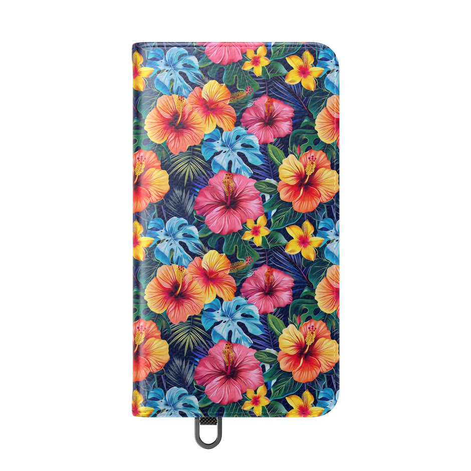 Tropical Hibiscus Flip Phone Case — Floral Wallet Flip Case with Card Slots