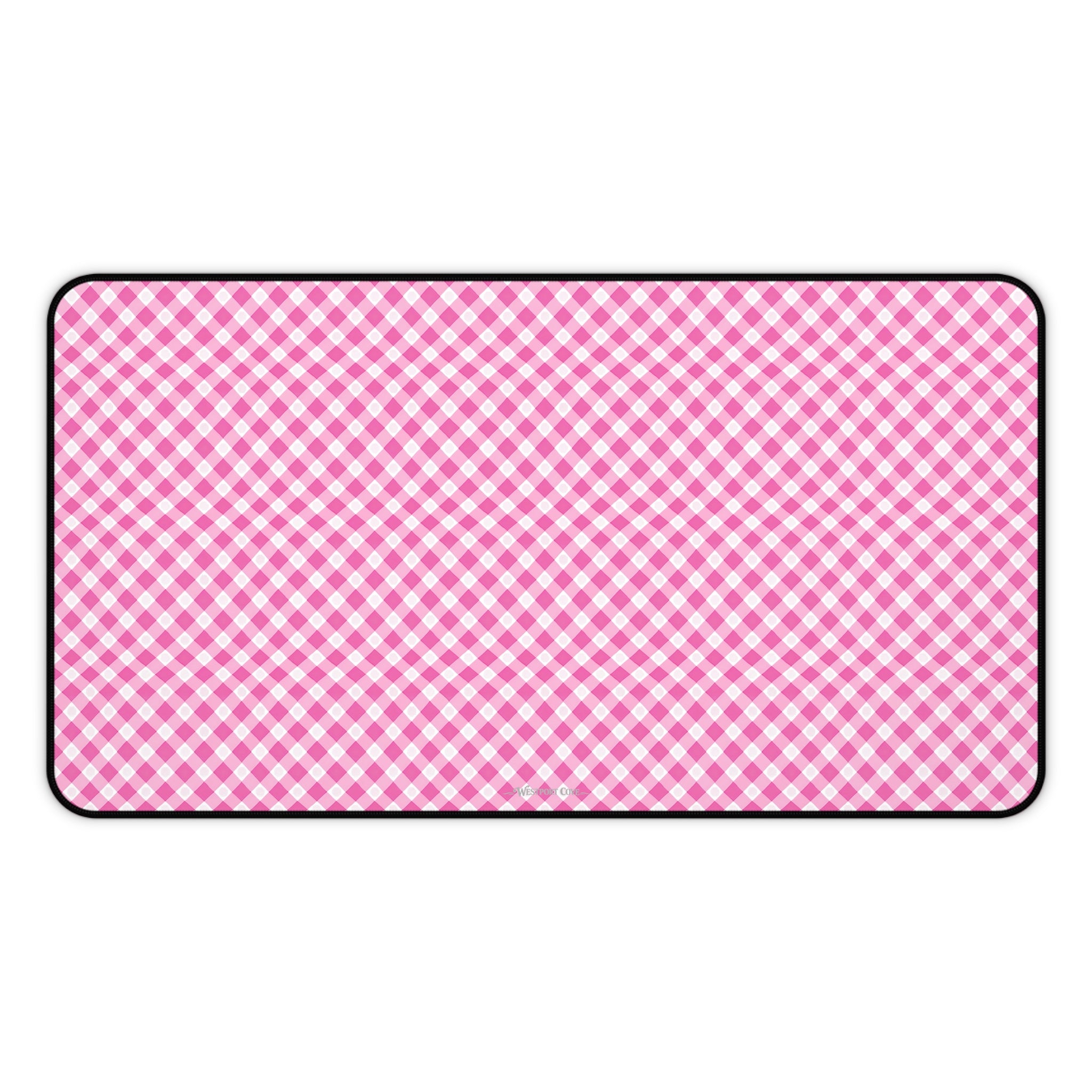 Pink Gingham  - Desk Mat — Cute Checkered Mouse Pad for Office & Study