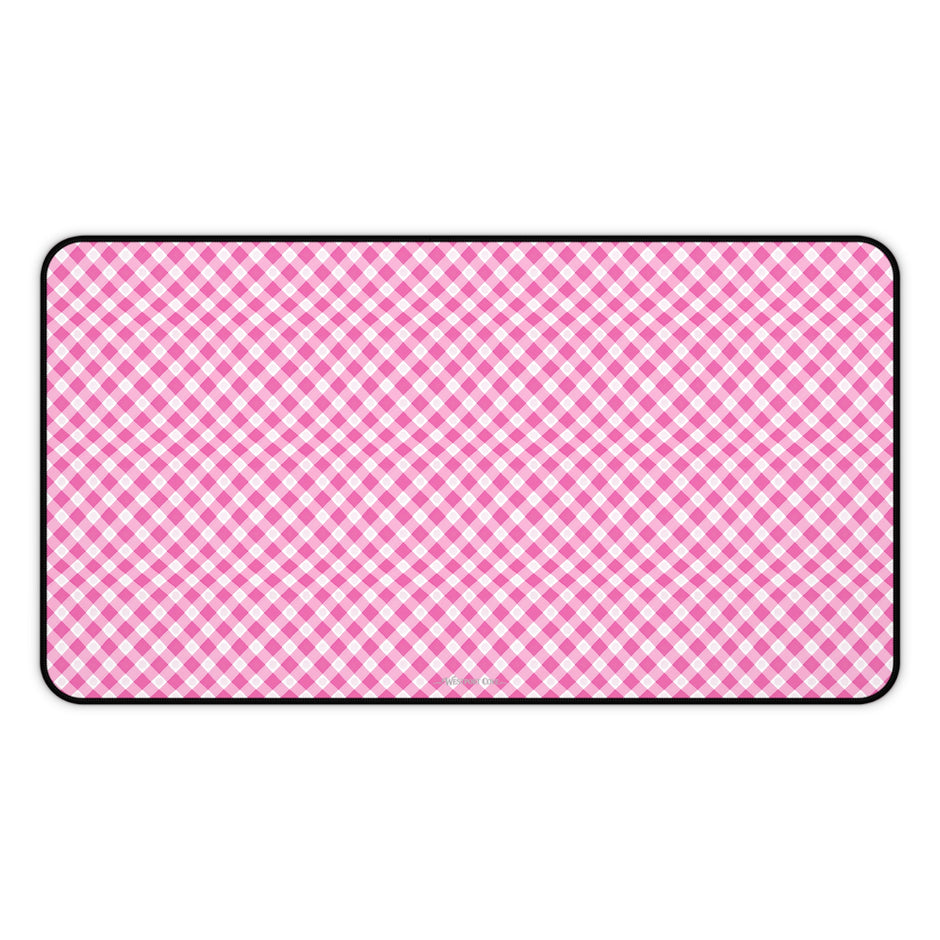 Pink Gingham  - Desk Mat — Cute Checkered Mouse Pad for Office & Study