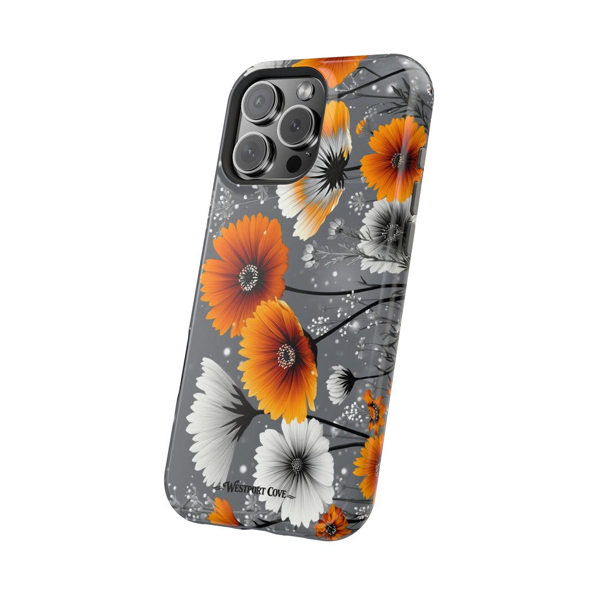 Floral Orange & Gray - Extreme Impact MagSafe Phone Case