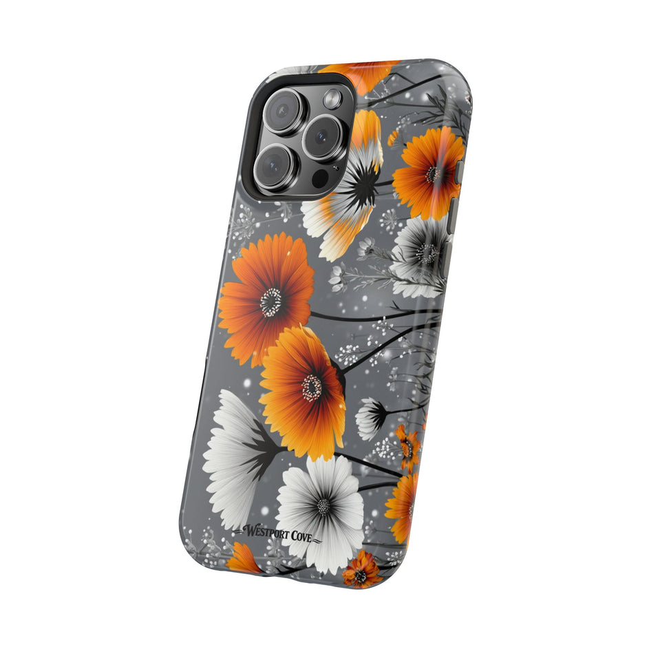 Floral Orange & Gray - Extreme Impact MagSafe Phone Case
