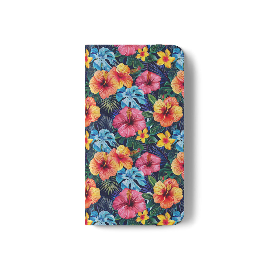 Tropical Hibiscus Flip Phone Case — Floral Wallet Flip Case with Card Slots