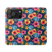 Tropical Hibiscus Flip Phone Case — Floral Wallet Flip Case with Card Slots