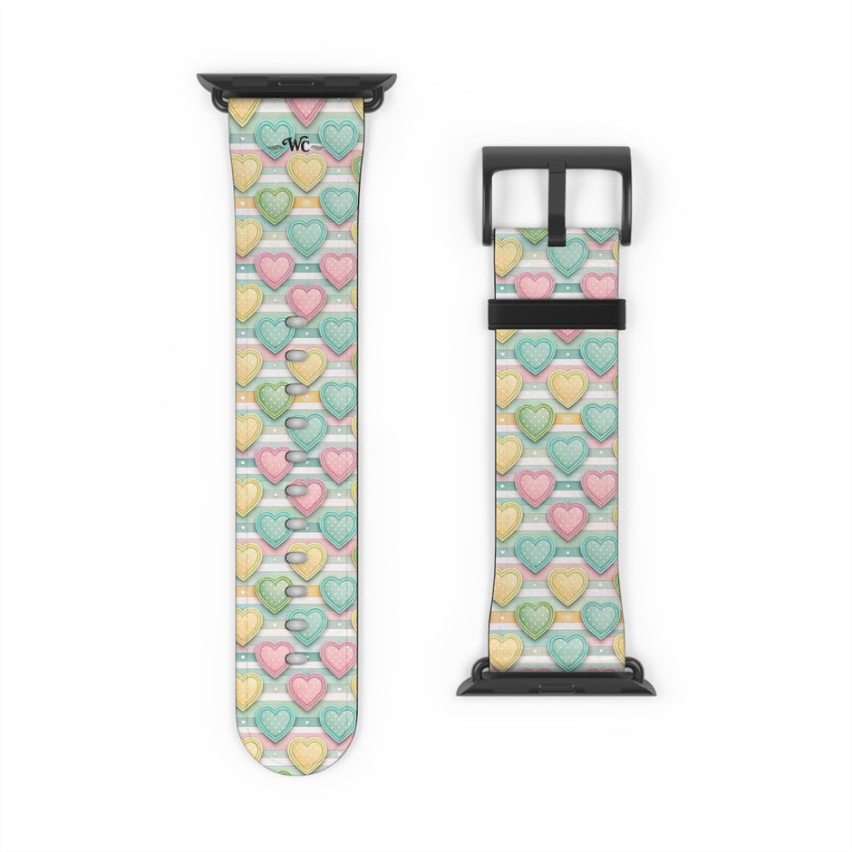 Be Mine; or Not - Pastel Heart Pattern Apple Watch Band — Cute Candy Hearts Watch Strap
