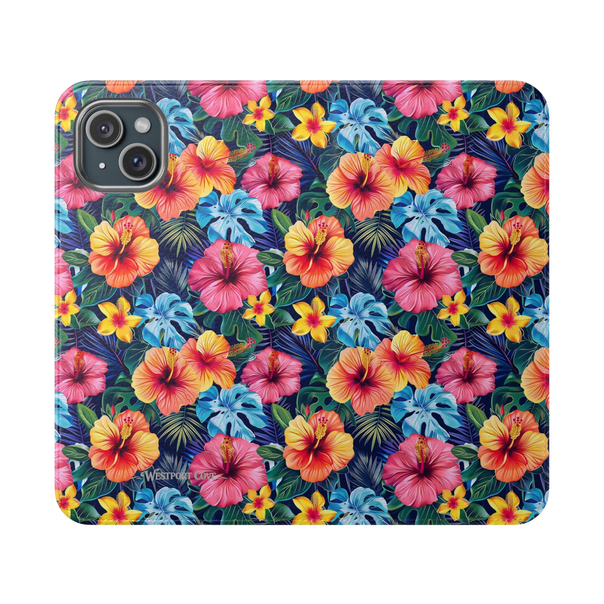 Tropical Hibiscus Flip Phone Case — Floral Wallet Flip Case with Card Slots