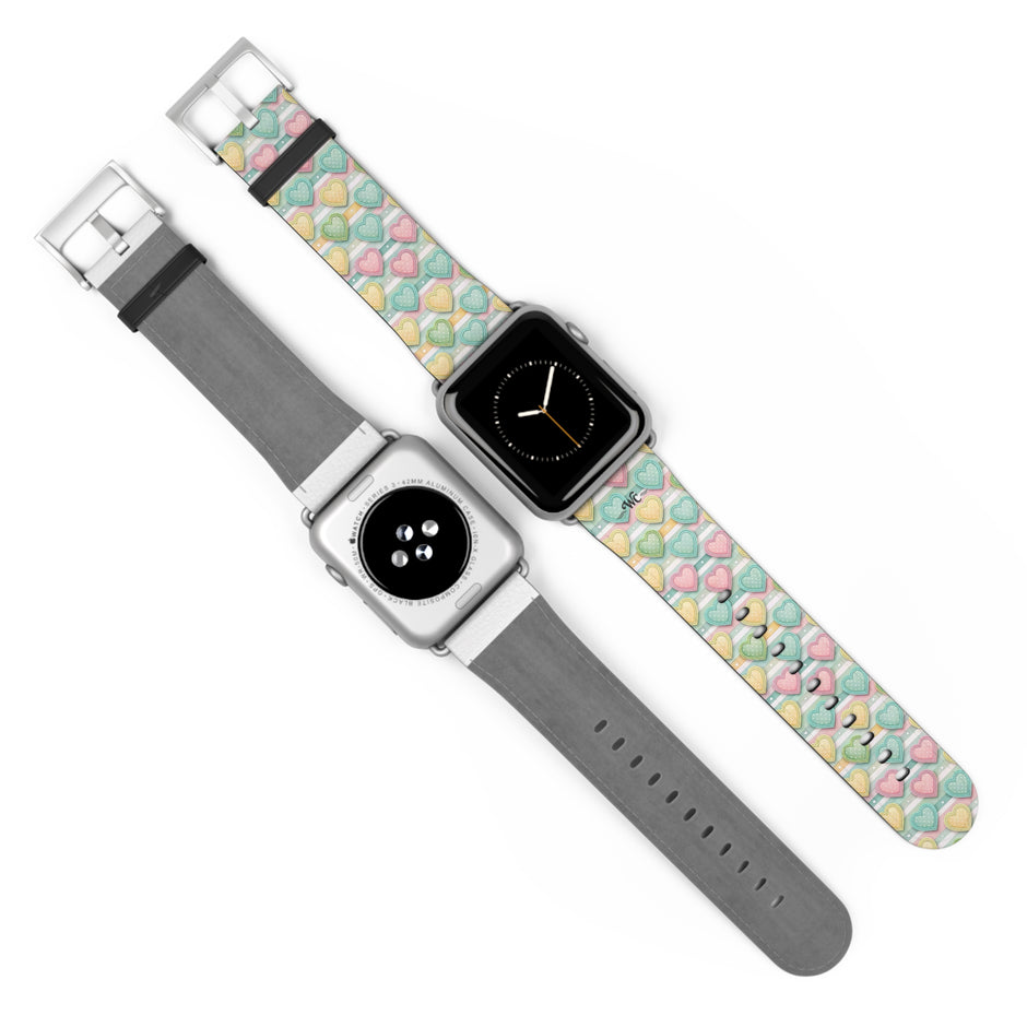 Be Mine; or Not - Pastel Heart Pattern Apple Watch Band — Cute Candy Hearts Watch Strap