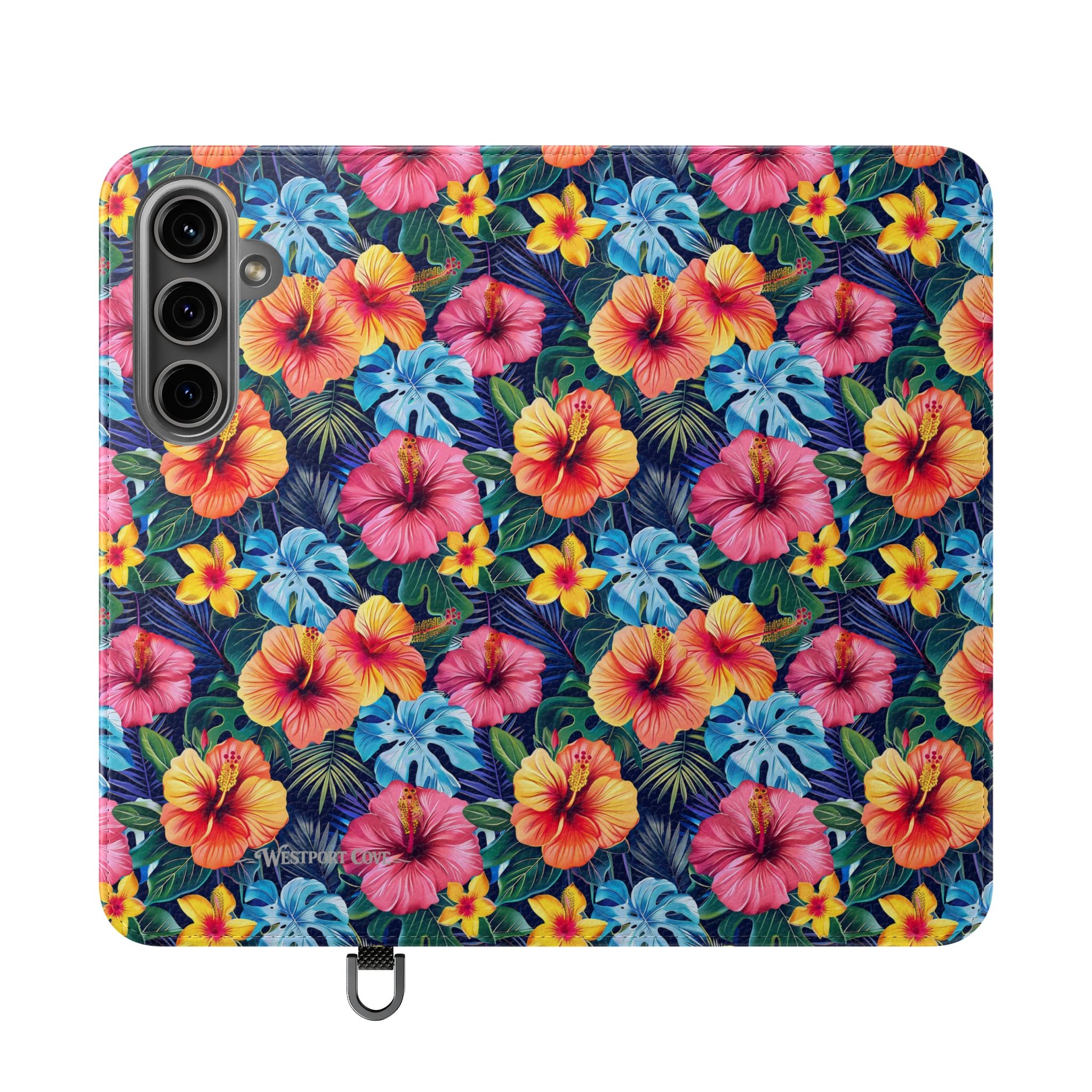 Tropical Hibiscus Flip Phone Case — Floral Wallet Flip Case with Card Slots