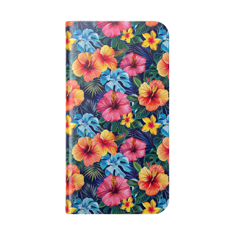 Tropical Hibiscus Flip Phone Case — Floral Wallet Flip Case with Card Slots