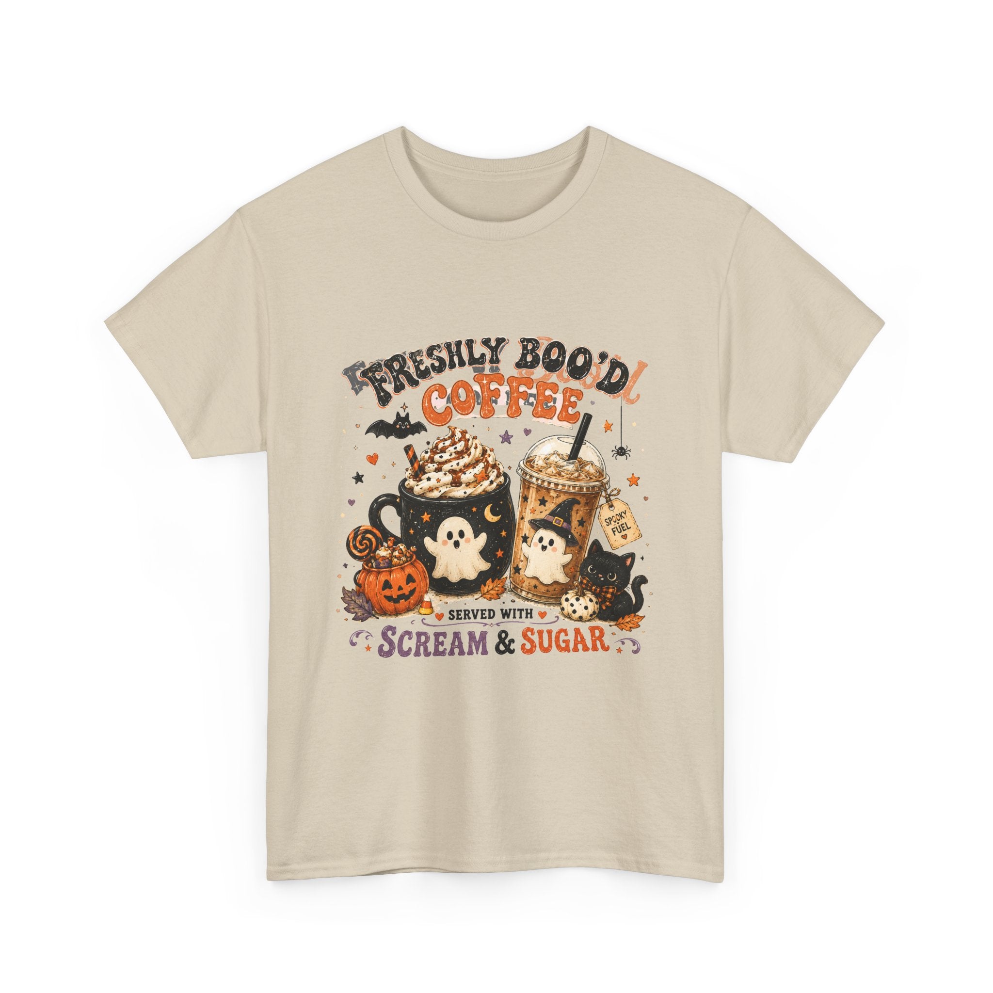 Halloween Coffee Tee — “Freshly Boo’d Coffee: Served with Scream & Sugar”