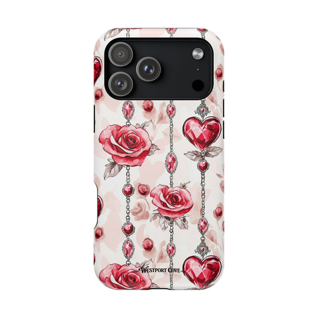Vintage Roses & Heart Charms - Extreme Impact MagSafe Phone Case