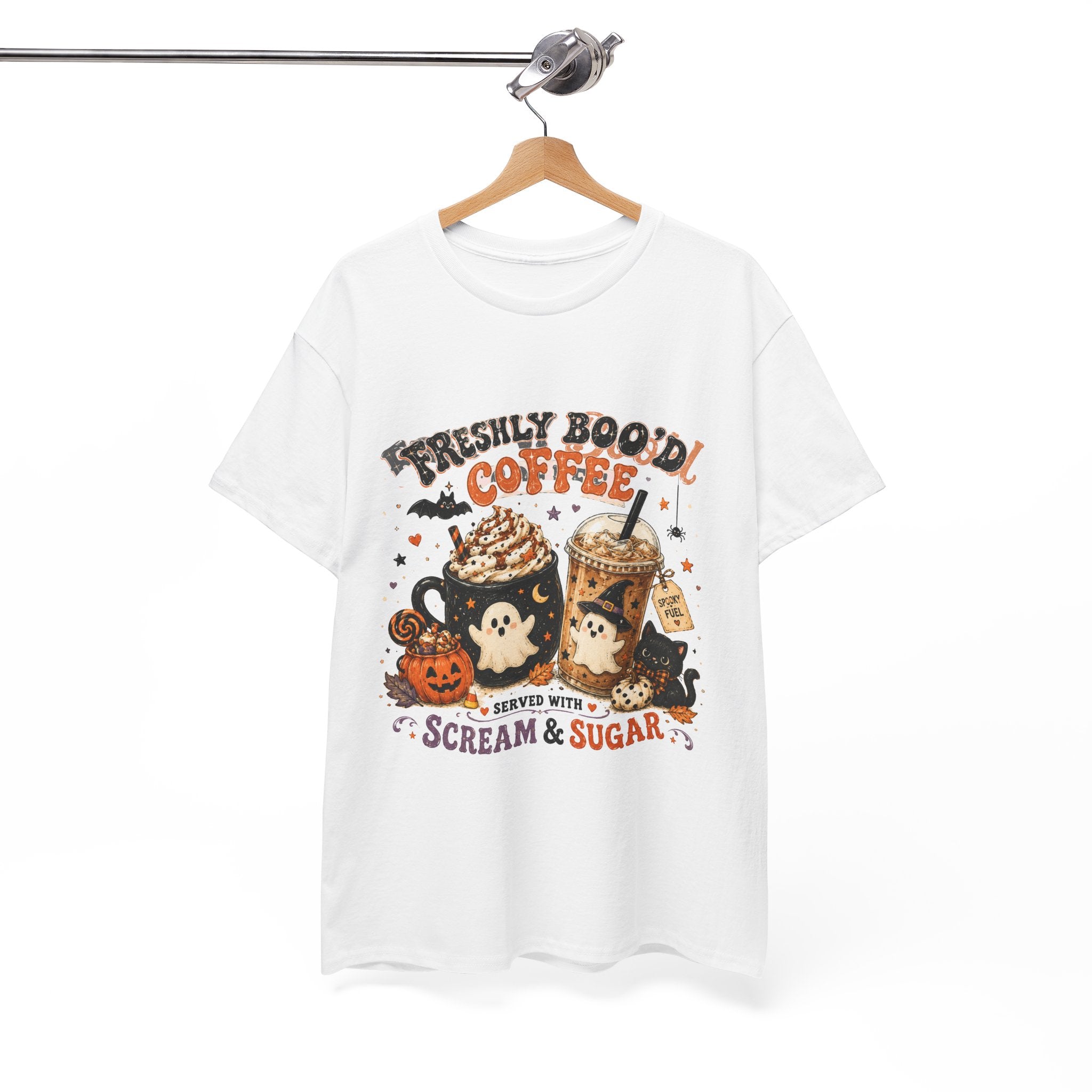 Halloween Coffee Tee — “Freshly Boo’d Coffee: Served with Scream & Sugar”