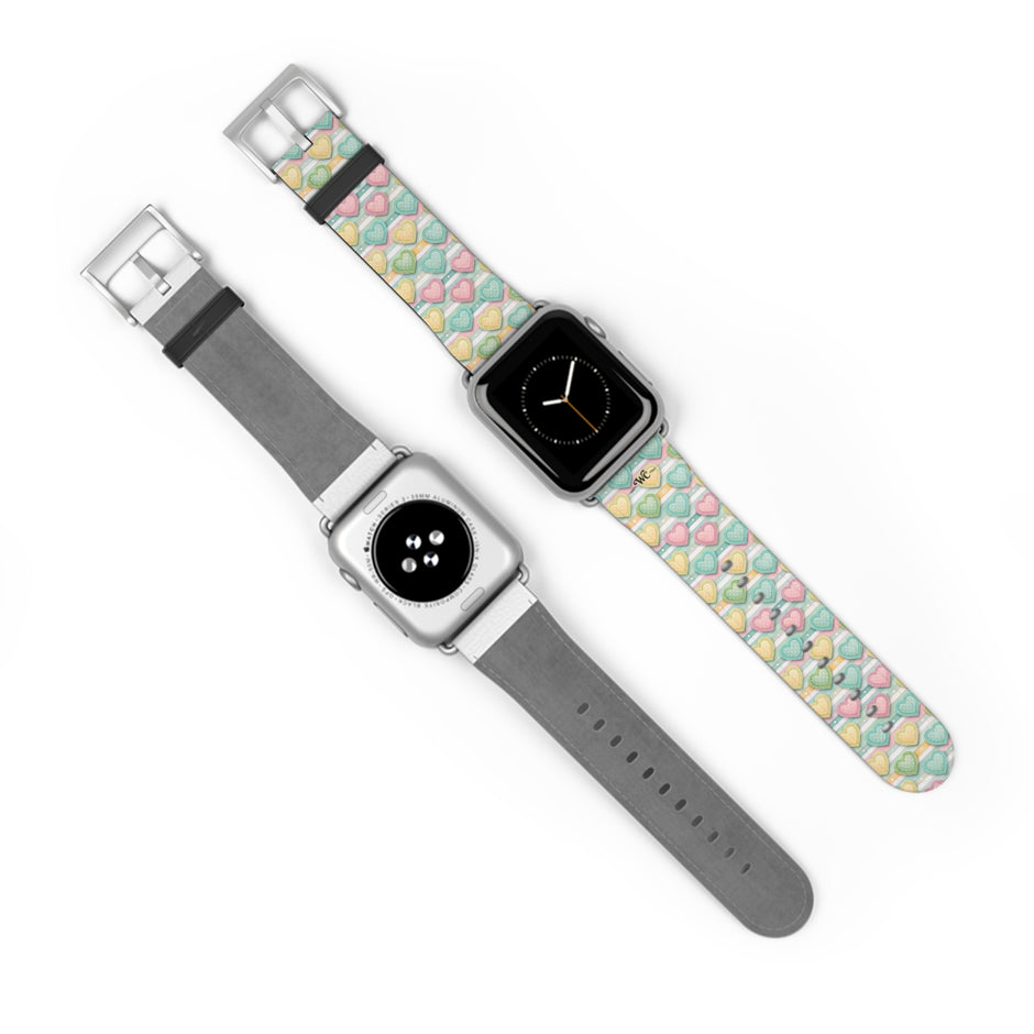 Be Mine; or Not - Pastel Heart Pattern Apple Watch Band — Cute Candy Hearts Watch Strap