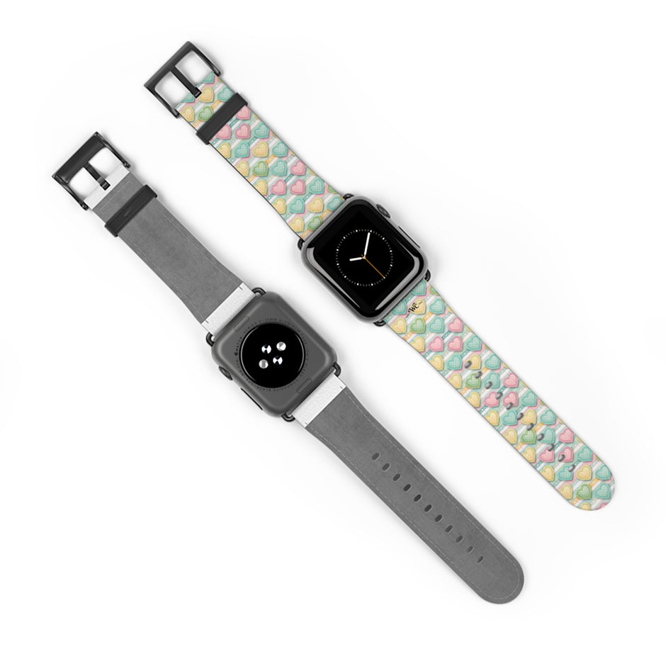 Be Mine; or Not - Pastel Heart Pattern Apple Watch Band — Cute Candy Hearts Watch Strap